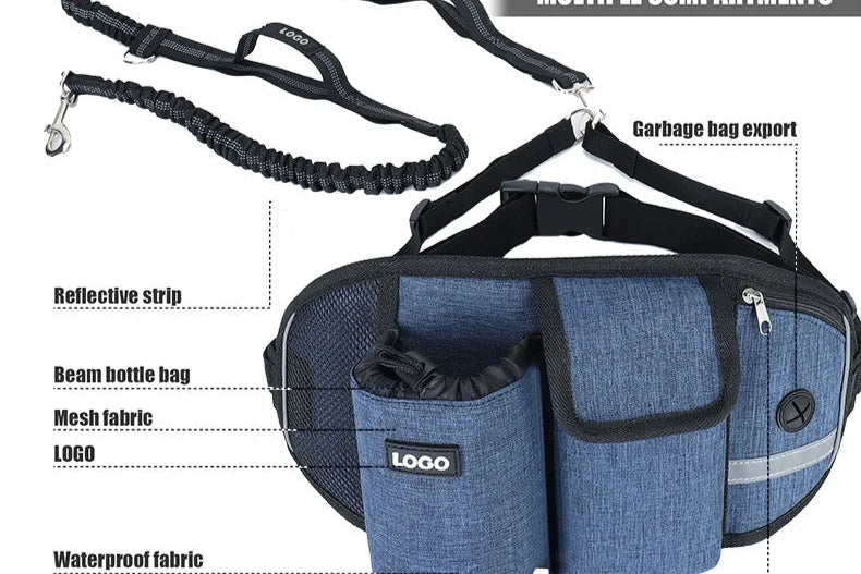 Dog Running Leash, Nylon Pet Leash with Waist Bag, Retractable Elastic Belt, Dog Traction Rope