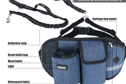 Dog Running Leash, Nylon Pet Leash with Waist Bag, Retractable Elastic Belt, Dog Traction Rope
