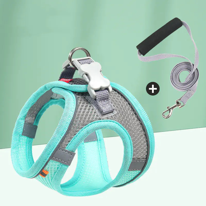 Reflective Dog Chest Harness with Mesh and Leash
