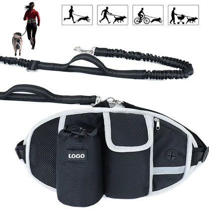 Dog Running Leash, Nylon Pet Leash with Waist Bag, Retractable Elastic Belt, Dog Traction Rope